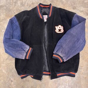 Vintage 90s Auburn Tigers Leather Varsity Jacket Navy Orange Mens Large